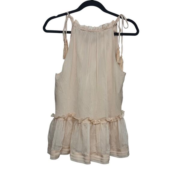 Maeve Anthropologie Tiered Peplum Tank Top Blush Pink Tassel Tie Shoulder Small - Picture 6 of 6